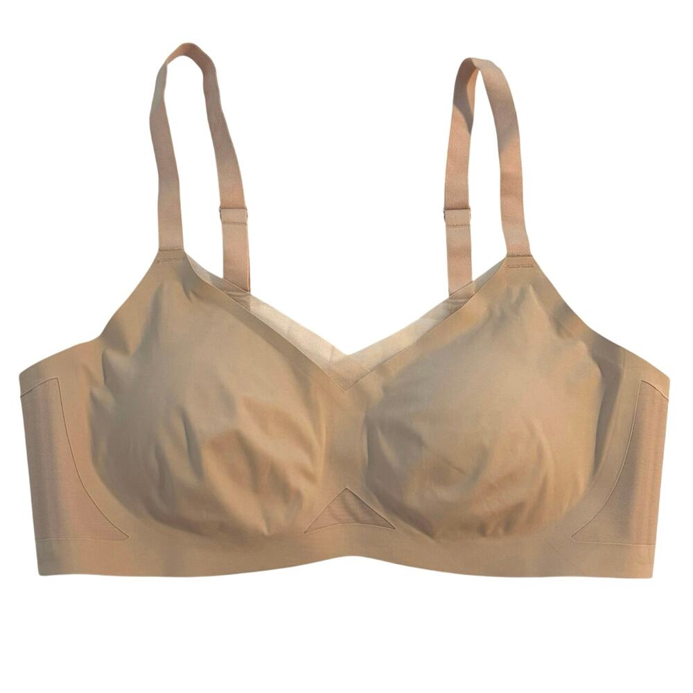 Honeylove Plus Size 1X Lace Inset Crossover Wireless Bra Wirefree Tan